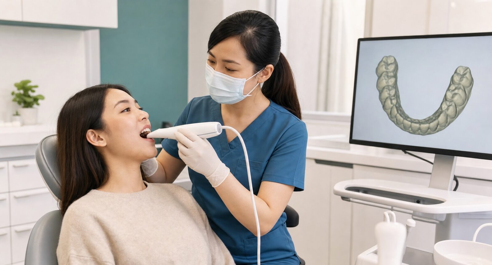 Illustrative digital intraoral scan during an orthodontic consultation
