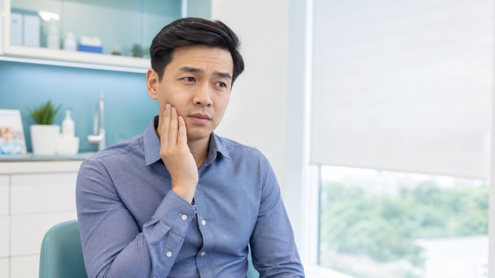 Adult patient with tooth pain awaiting a dental assessment